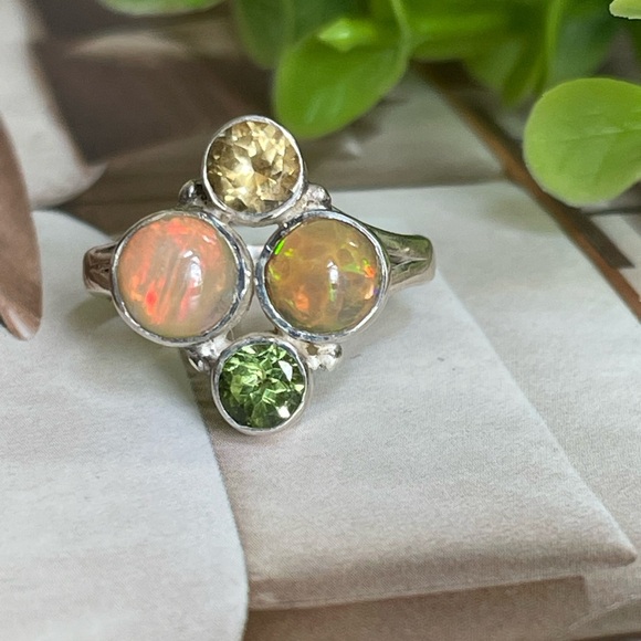 Fire Opal Ring with multi Natural gemstones US 9 splash of colors!! - Picture 1 of 8